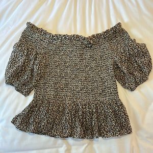 NORDSTORM’S SOCIALITE OFF THE SHOULDER LEOPARD PRINT SHIRT